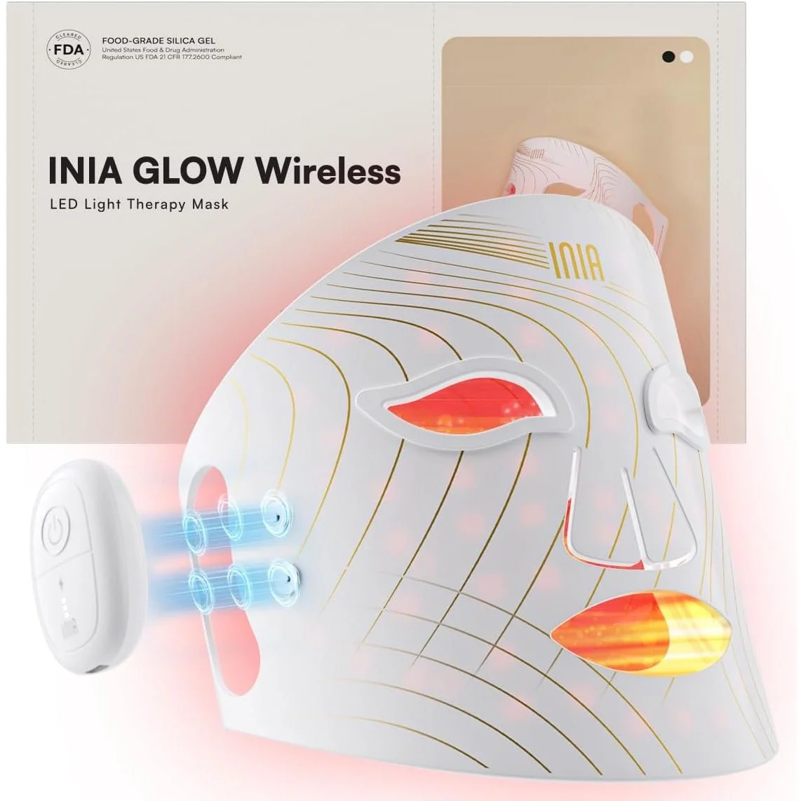 INIA INIA Light Therapy Mask For Face 850nm NIR LED Light 4 Modes Red