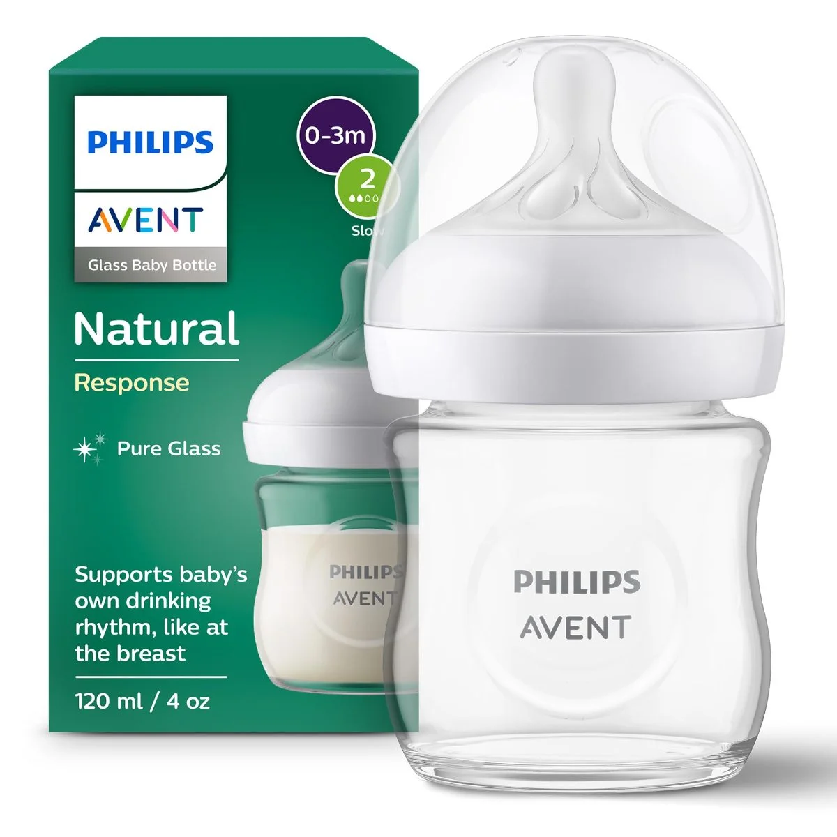 philips Philips Philips Avent Natural Response Glass Baby Bottle 120ml 120 ml capacity: 120ml